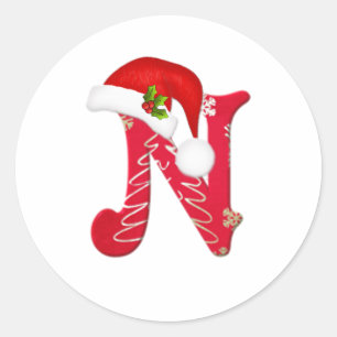 Monogram letter N, Santa hat Christmas  Sticker