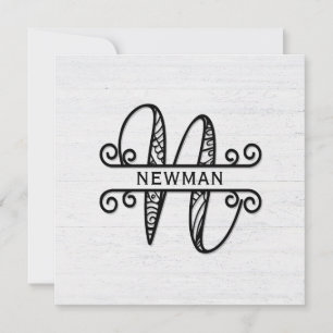 Monogram Letter N with Family Name Card
