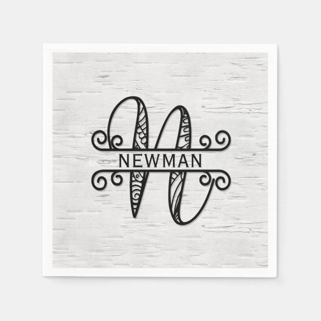 Monogram Letter N with Family Name  Napkin (Front)