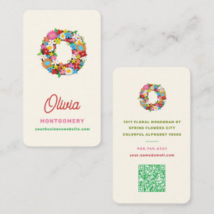 Monogram Letter O Colourful Spring Flowers Garden Business Card