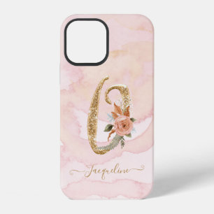 Monogram Letter O Floral Script Gold Watercolor iPhone 12 Case