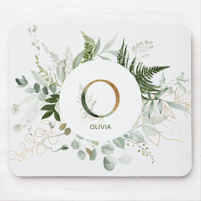 Monogram Letter O Greenery Wreath Mouse Pad (Front)