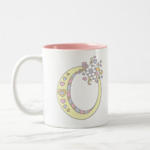 Monogram letter O hearts flowers art mug