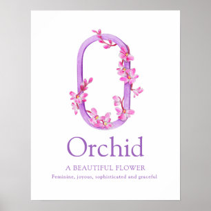 Monogram letter O orchid name watercolor kids room Poster