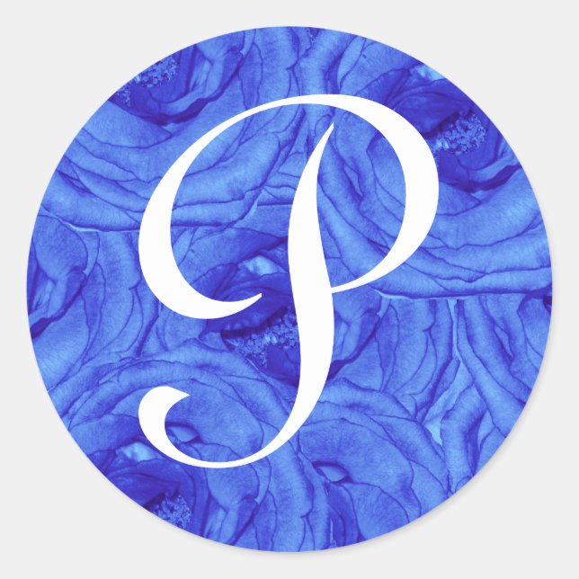 Monogram Letter P Blue Rose Sticker (Front)
