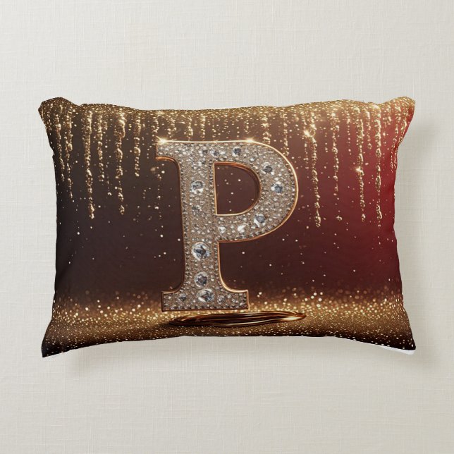 Monogram Letter P Gold Glitter Initial Gift Decorative Cushion (Front)