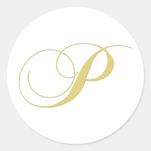 Monogram Letter P Golden Single Classic Round Sticker