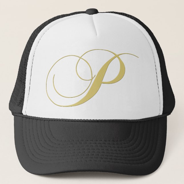 Monogram Letter P Golden Single Trucker Hat (Front)