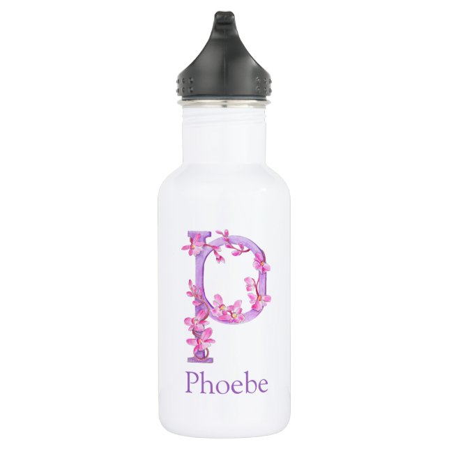 Monogram letter P name orchid pink purple 532 Ml Water Bottle (Right)
