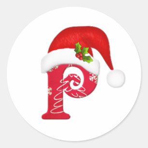 Monogram letter P, Santa hat Christmas Sticker