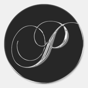 Monogram Letter P Sliver On Black Wedding Seal