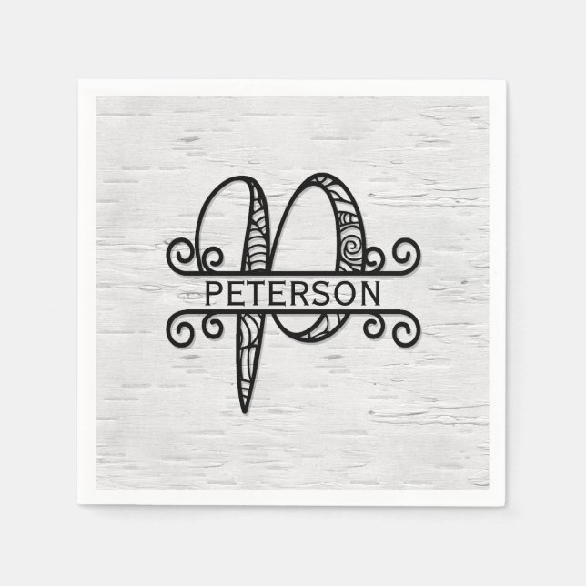 Monogram Letter P with Family Name  Napkin (Front)