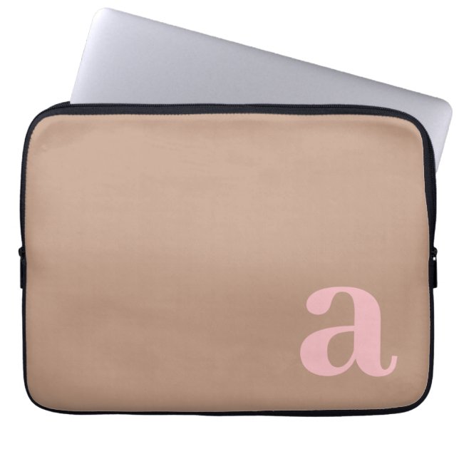 Monogram Letter Pink & Brown Minimalist Laptop Sleeve (Front)