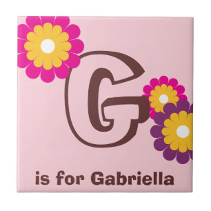 Monogram letter pink purple mod flower custom tile