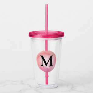 Monogram Letter Pink Watercolor Girl Acrylic Tumbler