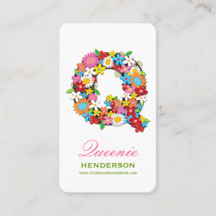 Monogram Letter Q Colourful Spring Flowers Garden  Business Card
