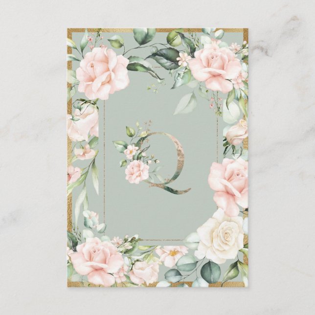 Monogram Letter Q Wedding Thank You Card (Front)