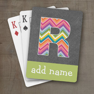 Monogram Letter R - Chalkboard and Bright Chevrons Playing Cards