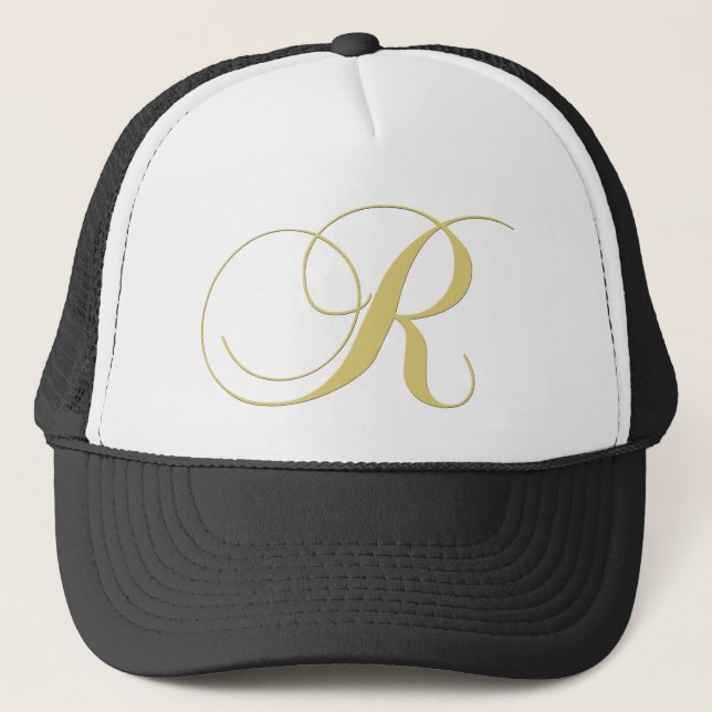Monogram Letter R Golden Single Trucker Hat (Front)