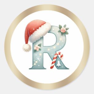 Monogram letter R, Santa hat Christmas  Sticker