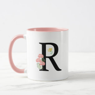 Monogram Letter R watercolor flowers modern chic Mug