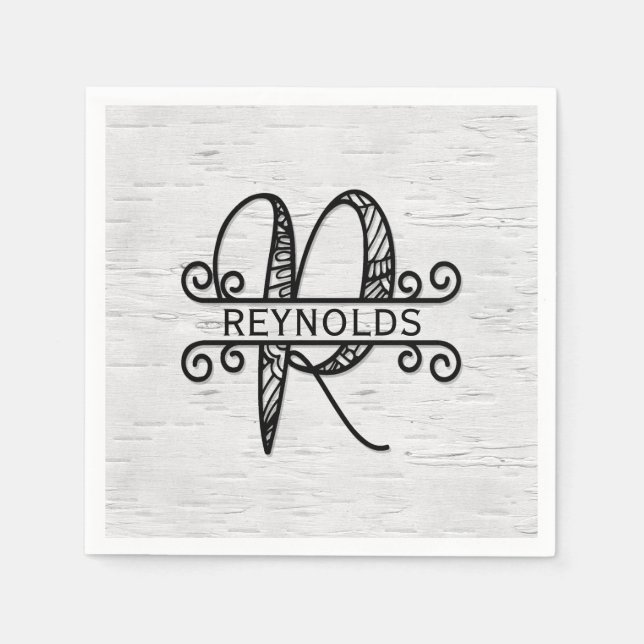Monogram Letter R with Family Name  Napkin (Front)