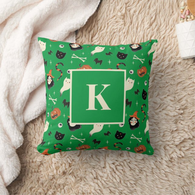 Monogram Letter Retro Halloween Witch Pattern Cushion (Blanket)