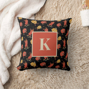Monogram Letter Retro Spooky Halloween Pattern Cushion