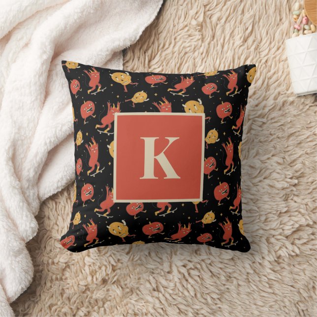 Monogram Letter Retro Spooky Halloween Pattern Cushion (Blanket)