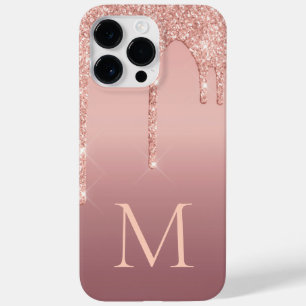 Monogram Letter Rose Blush Glitter Sparkle Drips Case-Mate iPhone 14 Pro Max Case