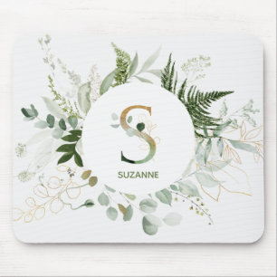 Monogram Letter S Fern & Succulent Mouse Mat