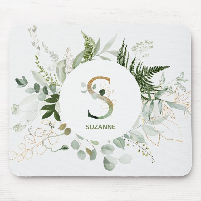 Monogram Letter S Fern & Succulent Mouse Mat (Front)