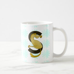 Monogram Letter S Pony Distressed Flower Pattern Coffee Mug