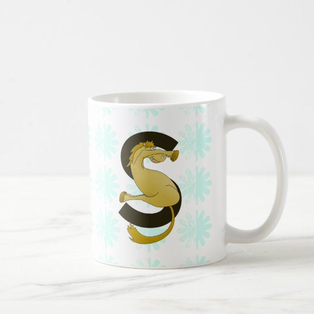 Monogram  Letter S Pony Distressed Flower Pattern Coffee Mug (Right)