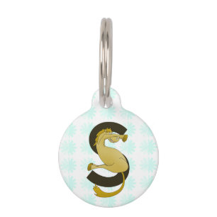 Monogram Letter S Pony Distressed Flower Pattern Pet Tag