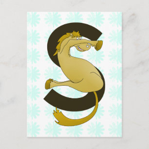 Monogram  Letter S Pony Distressed Flower Pattern Postcard