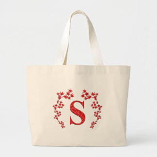 Monogram Letter S Red Leaves Large Tote Bag