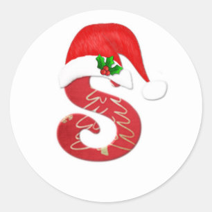 Monogram letter S, Santa hat Christmas Classic Round Sticker