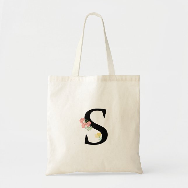 Monogram Letter S watercolor flowers pink bouquet  Tote Bag (Front)