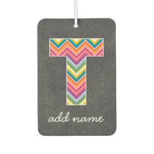 Monogram Letter T - Chalkboard and Bright Chevrons Car Air Freshener