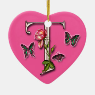 MONOGRAM LETTER T - HEART ORNAMENT