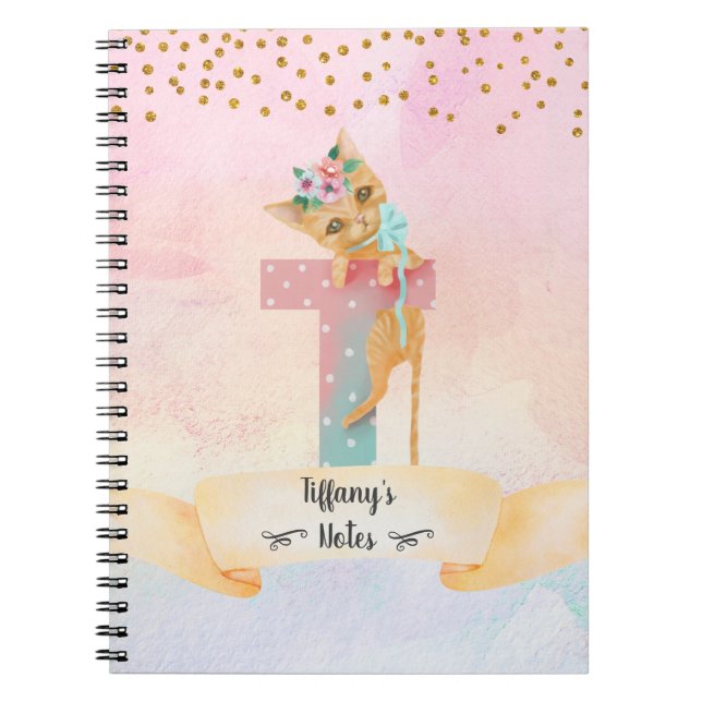Monogram Letter T Kitten Girly Notebook (Front)
