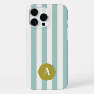 Monogram Letter Turquoise Stripes Pattern iPhone 16 Pro Max Case