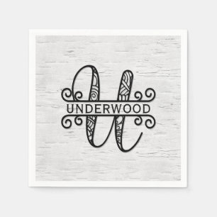 Monogram Letter U with Family Name  Napkin