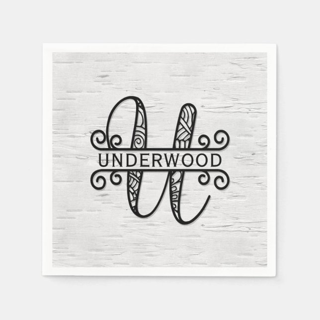 Monogram Letter U with Family Name  Napkin (Front)
