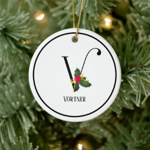 Monogram Letter V Personalised Christmas Ceramic Tree Decoration