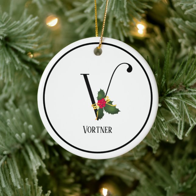 Monogram Letter V Personalised Christmas Ceramic Tree Decoration (Tree)