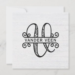 Monogram Letter V with Family Name   Card