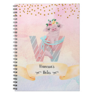 Monogram Letter W Baby Pig Girly Notebook