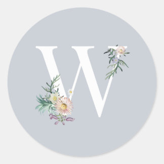 Monogram Letter W Floral Custom Wedding Classic Round Sticker